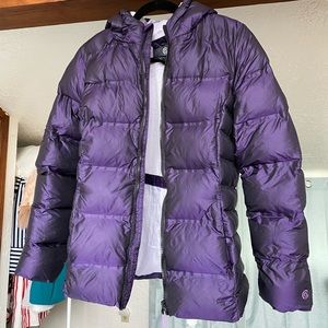 Champion purple puff jacket fuzzy inside shiny